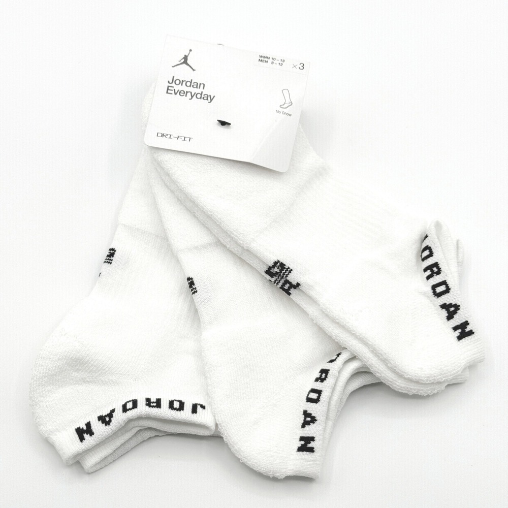 Jordan Everyday No Show Socks 3 Pairs Mens 8-12‎ White Black Dri-Fit DX9656-100